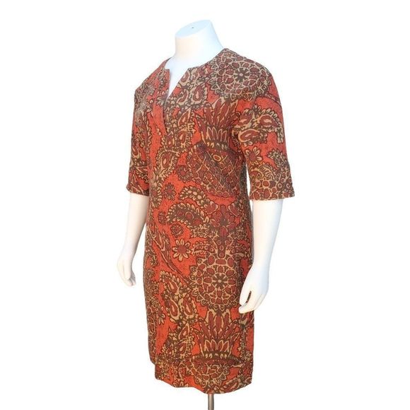 Vintage Cotton Canvas Kaftan Dress 60s 70s Fall Colors 14 16 - Picture 5 of 11